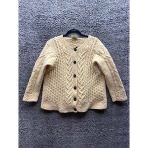 Kilronan Knitwear Merino Wool Cable-Knit Cardigan Sweater Beige Womens XXL Read!